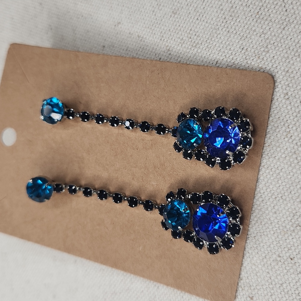 Blue Rhinestone Guitar Shaped Dangle Earrings